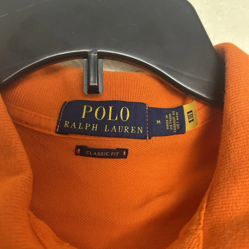 Polo Ralph Lauren Polo Shirt Mens Medium Orange Bear Embroidered Classic Fit